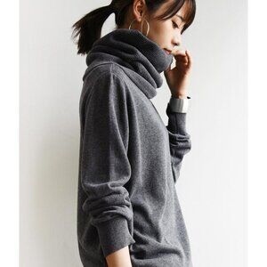 Joseph A Stunning Sparkle Shimmer Charcoal Cowl Neck Relaxed Silky Sweater